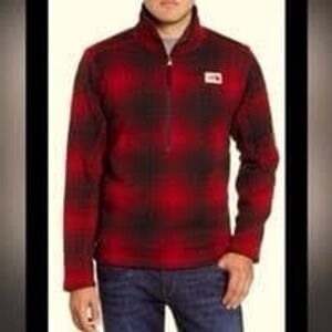 The North Face Men's Red Plaid Half Zip Sweater